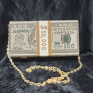 Money Bill Rhinestone Clutch Bag